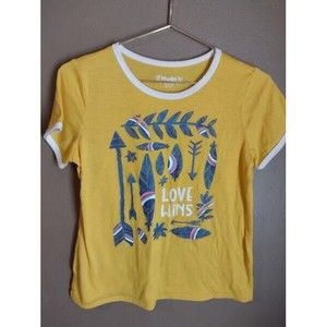Mudd Girls Top 16 Plus Mustard Yellow Graphic Arrow Love Wins T-Shirt